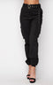 Belted High Waist Cargo Jogger Pants - Black